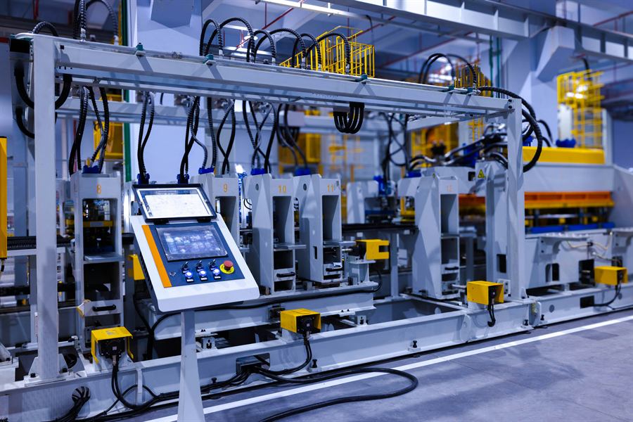 Chaîne de production industrielle automatisée dans une usine manufacturière.